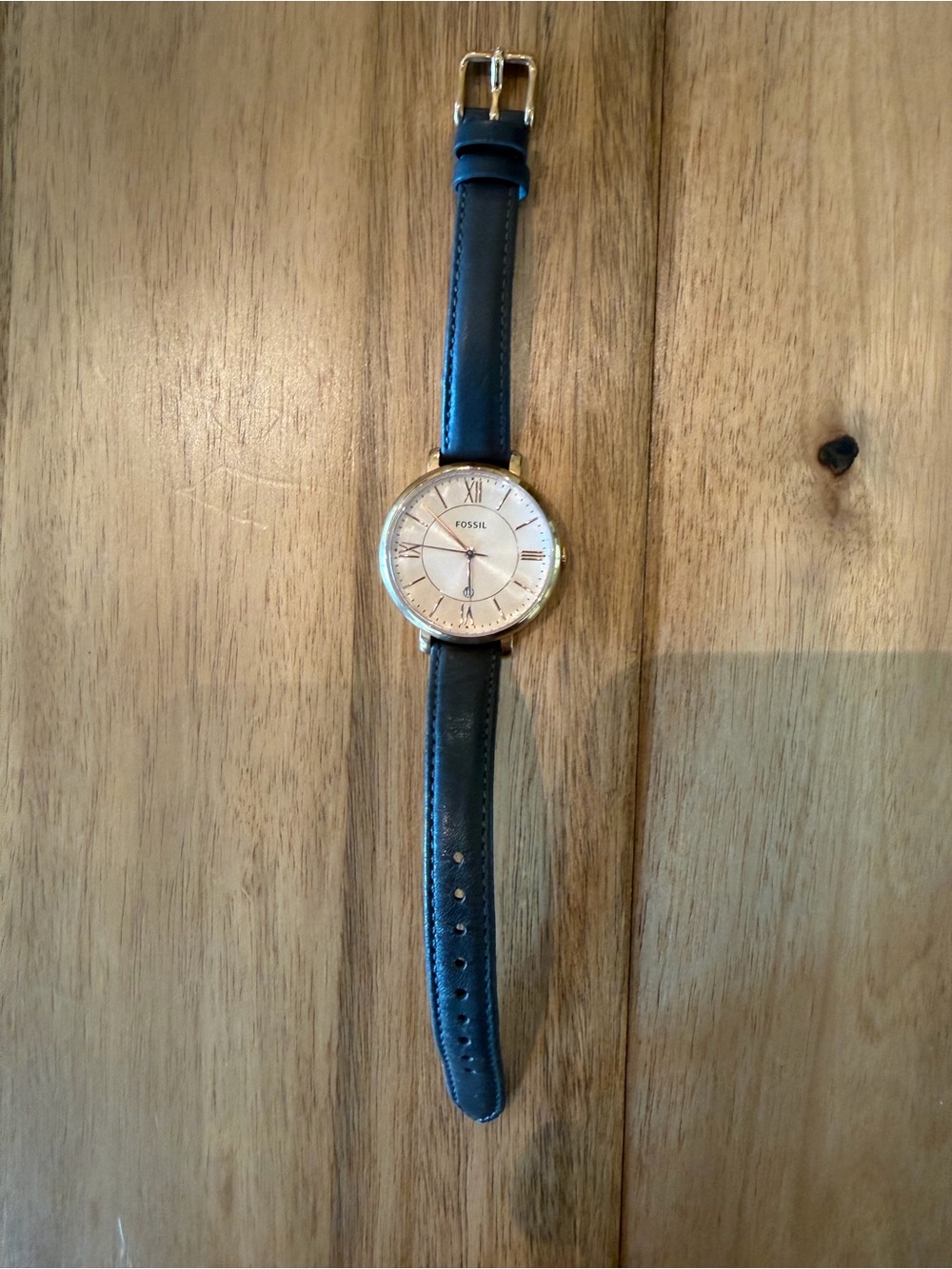 Fossil Slate Gray Leather Strap Watch with Gold-Tone Case Dial